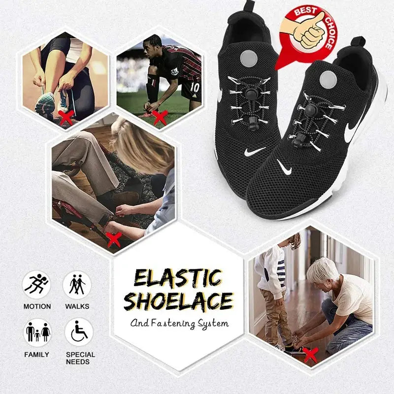 Elastic no-tie shoelaces for sneakers, black, 1 pair by Simples Market