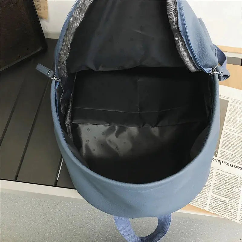 HOCODO fashion backpack blue PU leather with open main compartment and black lining.