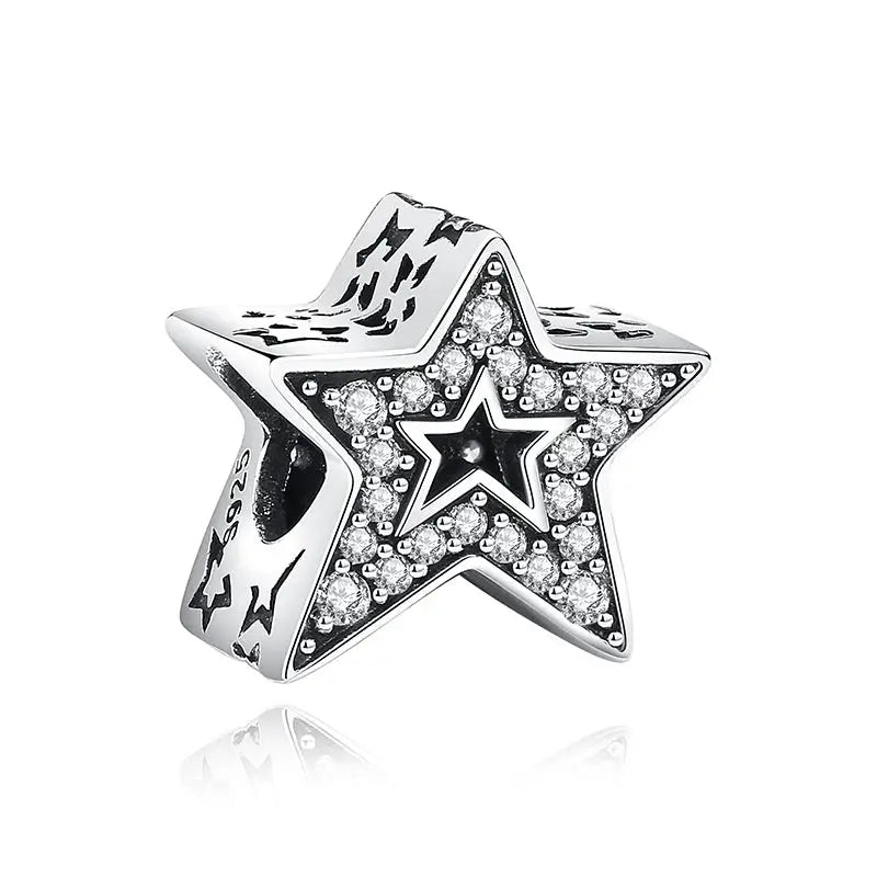 Sterling silver star charm encrusted with pave zircon for bracelets and DIY necklaces by Simples Market