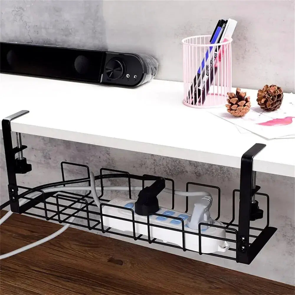 Metal Under Desk Storage Rack And Cable Management Tray No Punching Wire Organizer For Home Office
