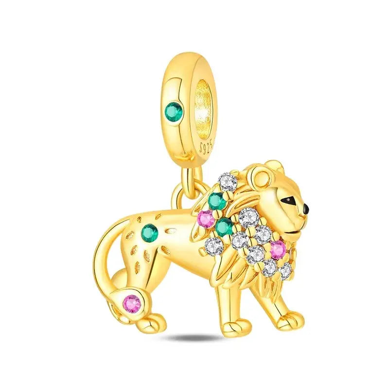 925 Sterling Silver Gold DIY Charms Beads Inlaid Zirconium Sun Leopard Pendants Fit Bracelet For DIY Jewelry Making