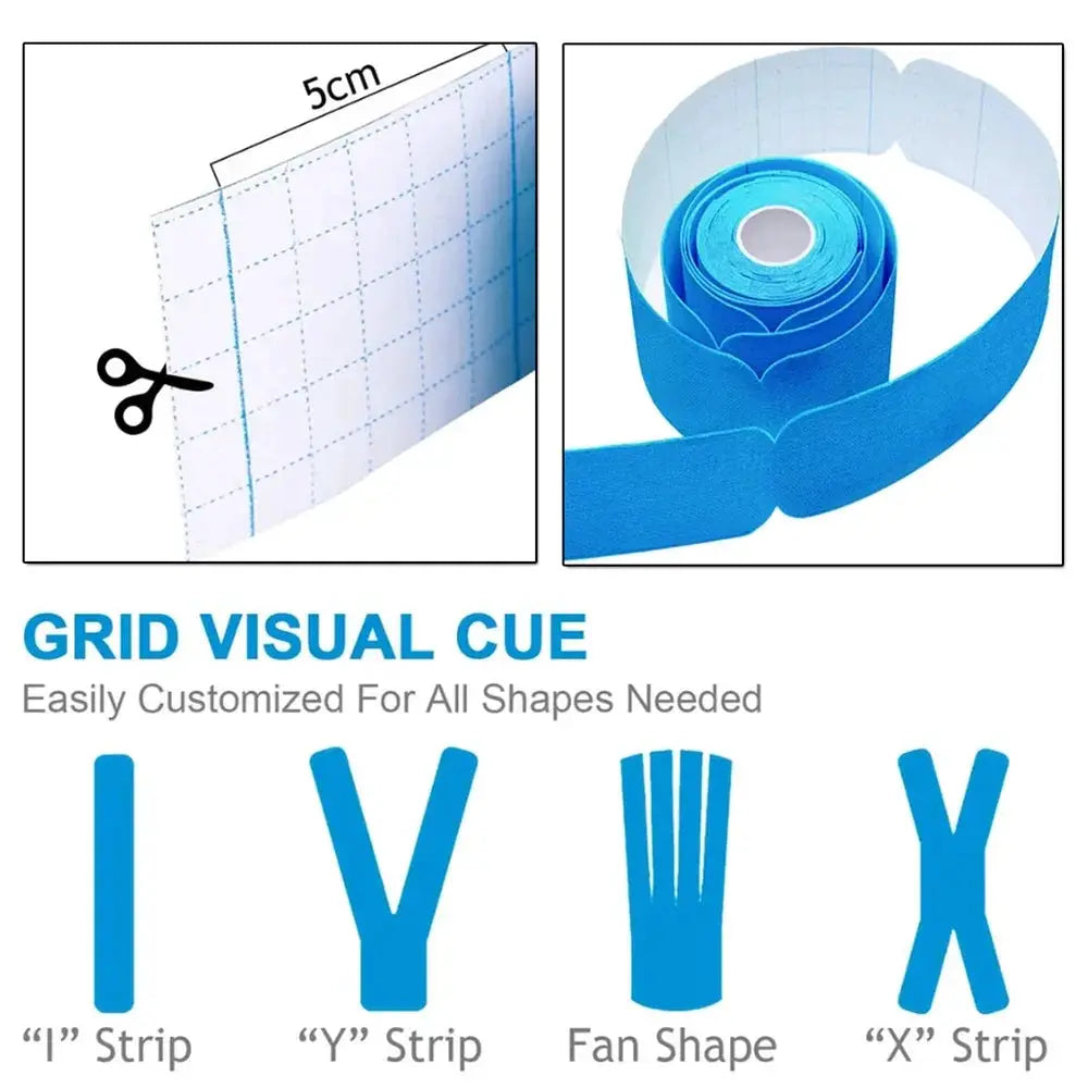 Kinesiology tape Pro Athletic Sports by Simples Market, blue waterproof 20 precut strips with grid visual cue