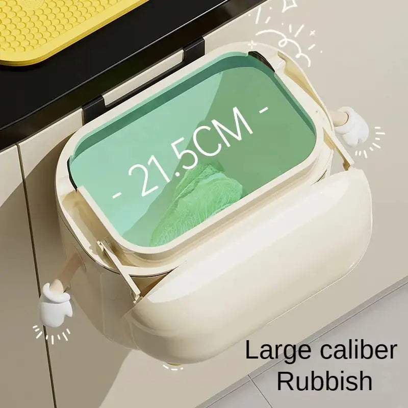 Simples Market cream wall-mounted trash can with lid, 9L/12L capacity, under-cabinet kitchen waste bin.