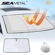 SEAMETAL car windshield sun shade for front window with heat insulation; includes storage bag