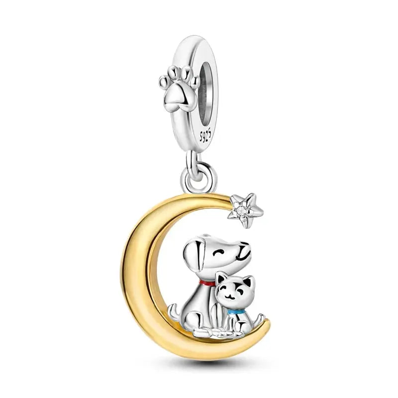 925 Sterling Silver Gold DIY Charms Beads Inlaid Zirconium Sun Leopard Pendants Fit Bracelet For DIY Jewelry Making