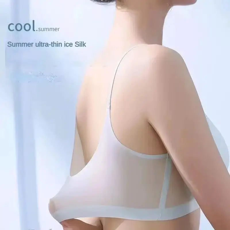 Ultra-Thin Ice Silk Top Bra by Simples Market, seamless back halter wrap, light color