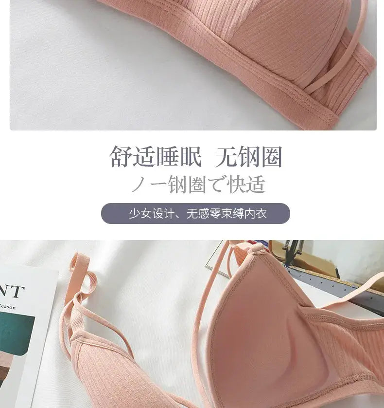 Bralette Simples Market pink ribbed wire-free with triangle cups and adjustable straps