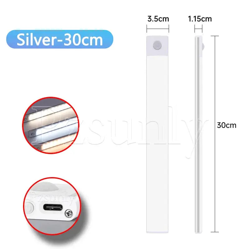 USB Rechargeable LED Bar Light With Motion Sensor For Kitchen Wardrobe Cabinet Lighting 30cm 40cm 50cm