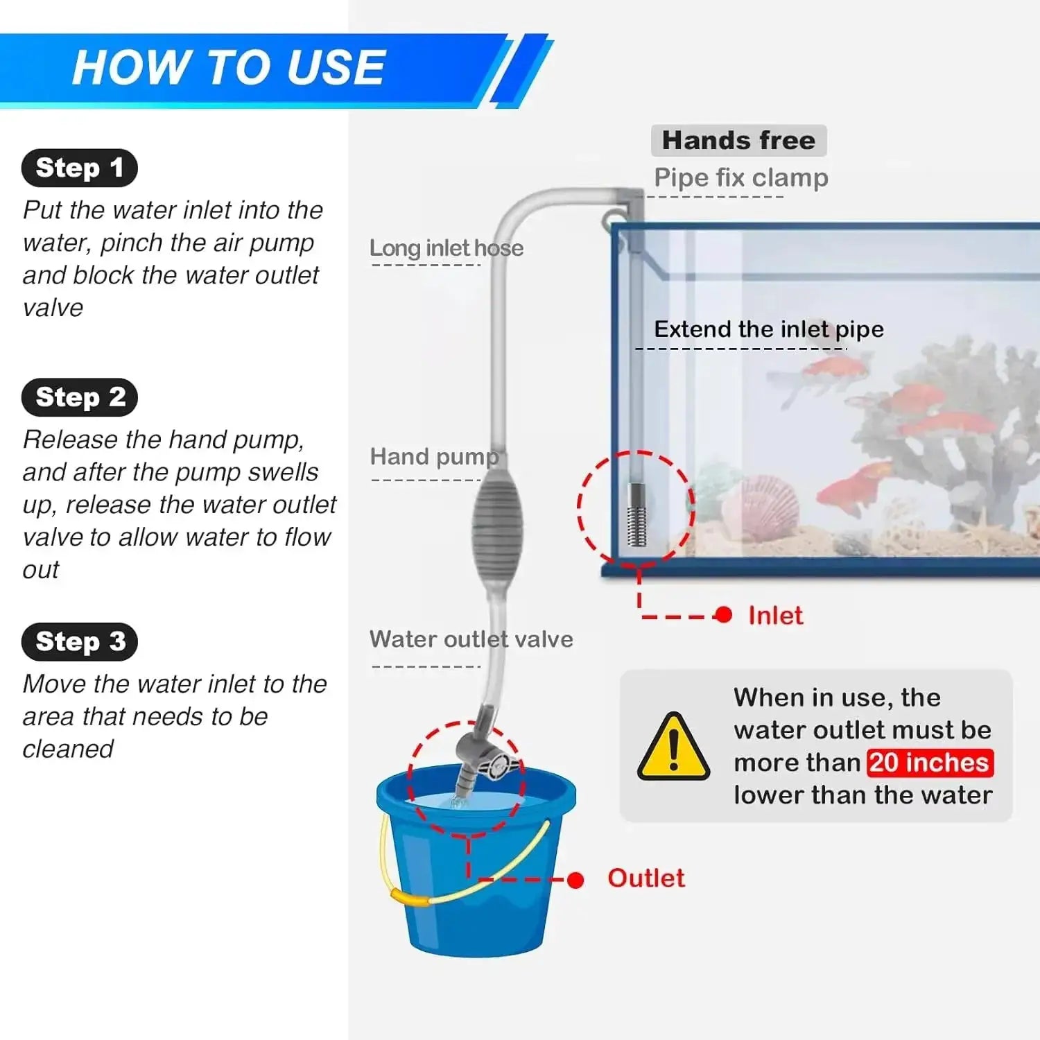 Simples Market fish tank siphon vacuum gravel cleaning kit with extension tube and gray hand pump