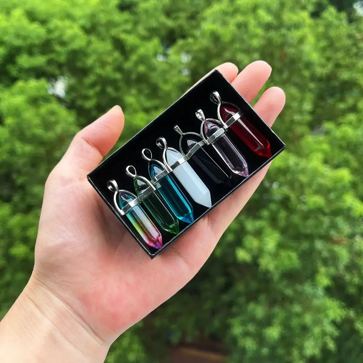 7 Piece Set Bullet Shape Healing Pointed Chakra Beads Crystals Glass For Jewelry Making And Home Decor