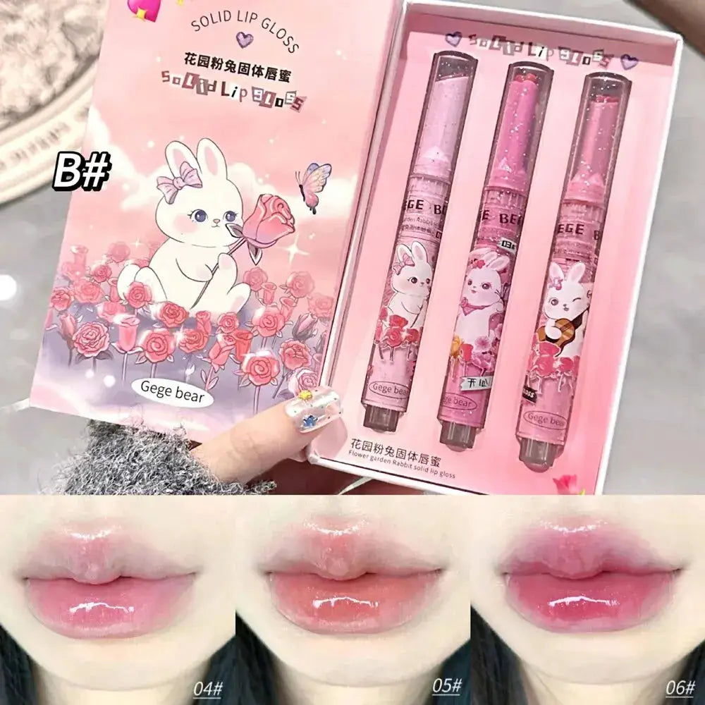 Gege Bear Garden Pink Rabbit Solid Lip Gloss Moisturizing Lip Balm With Subtle Color Tint Long Lasting