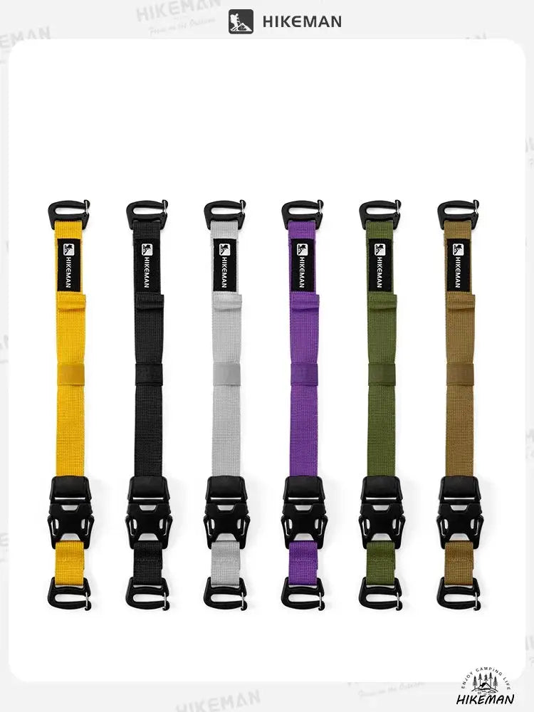 Six outdoor luggage straps with plug-in buckles in yellow, black, gray, purple, olive, and tan (Hikeman)