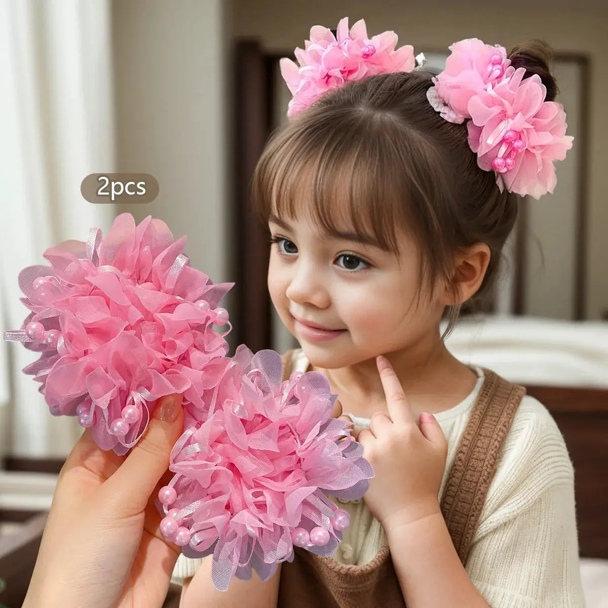 2 Pack Pink Cute Headbands for Girls Elastic Acrylic Hair Accessories for Children Casual Everyday Wear