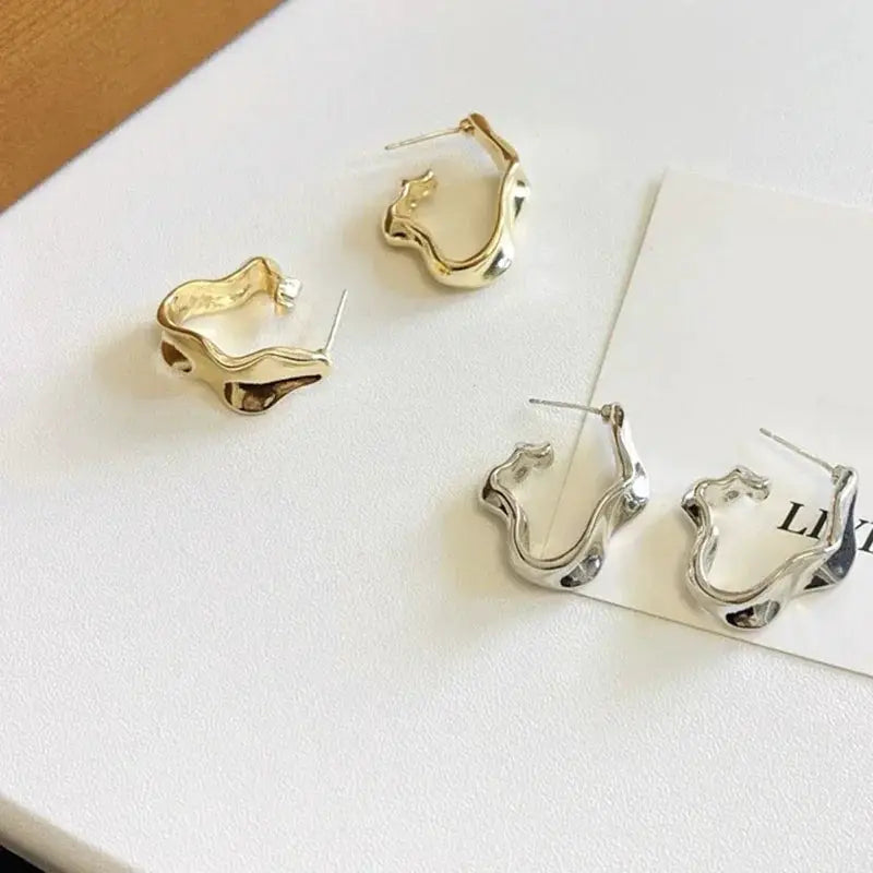 Simples Market retro minimalist irregular hoop earrings set of 4 in gold and silver for women