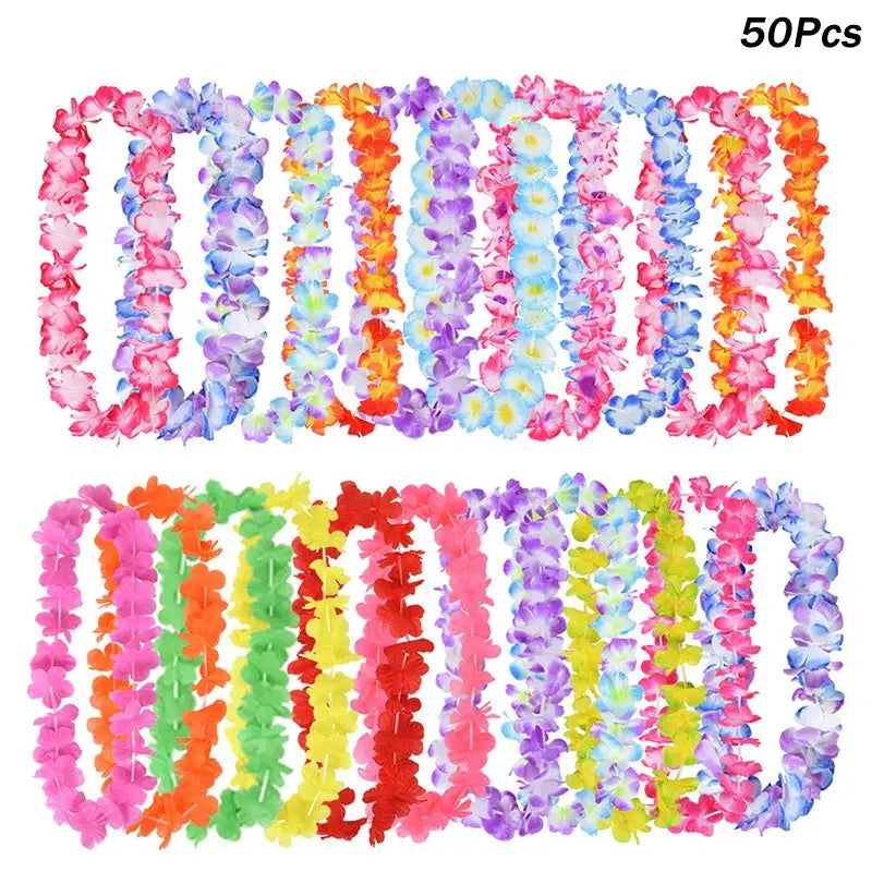 Hawaiian Flower Lei Garland 10 20 50 Pcs Artificial Wreath Necklace for Luau Party Summer Birthday Wedding Decorations