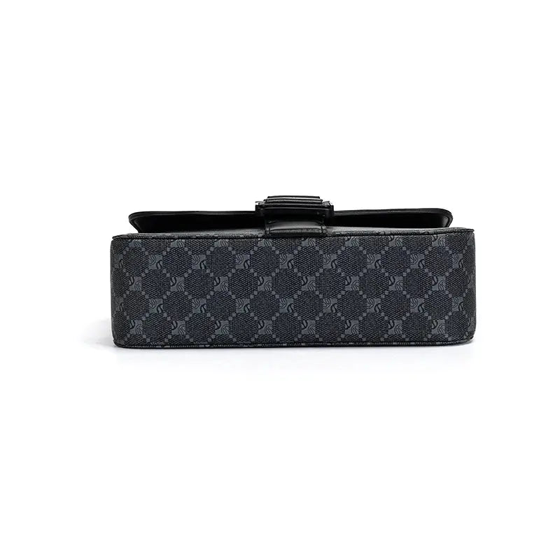 Men's crossbody bag with black-gray jacquard pattern; waterproof daily sling.