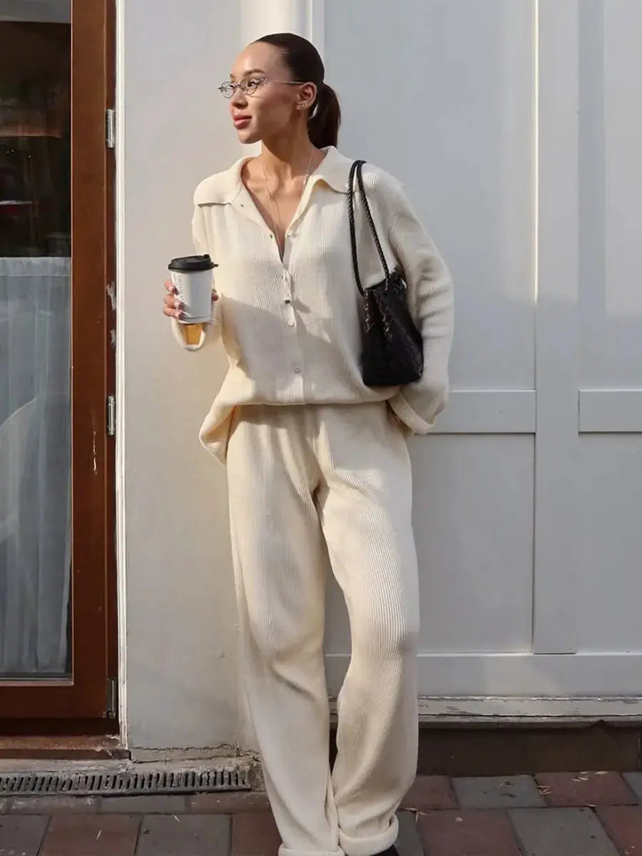 Bornladies Autumn Winter Knit Cardigan Pants Set Two Piece Outfit