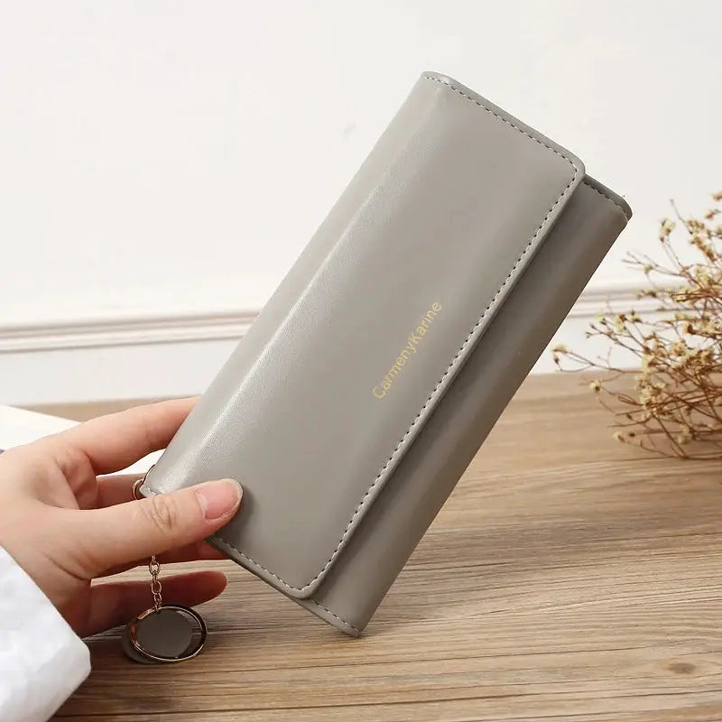 Fashion women's PU leather long wallet in gray with fold-over card holder by Simples Market