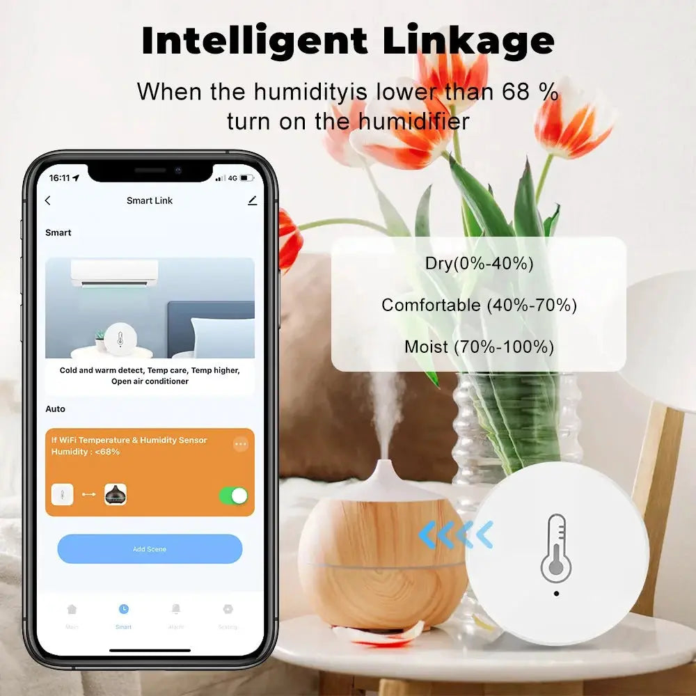 Simples Market Tuya Zigbee Temperature and Humidity Sensor, white circular hygrometer, Smart Life compatible