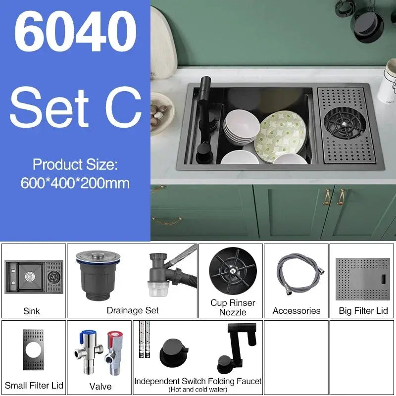 ASRAS Nano Black small single-bowl kitchen sink set with lifting faucet by Simples Market