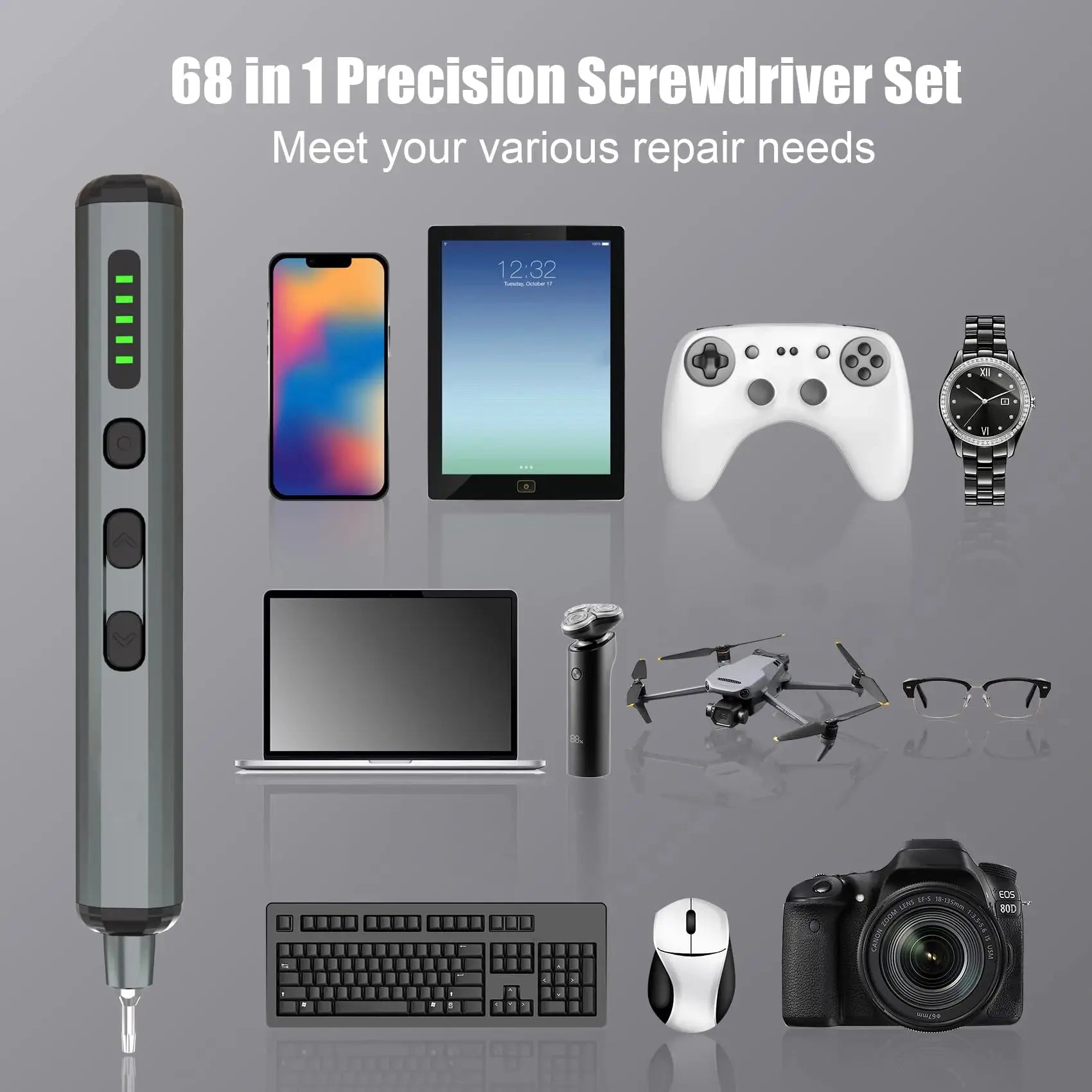 Mini Precision Electric Screwdriver Set 68 In 1 With 64 Magnetic Bits 5 Torque Settings Brushless Motor For DIY Repair
