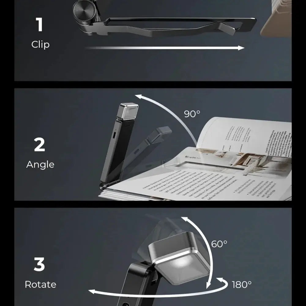 Simples Market LED Rechargeable Clip-On Book Light, 3 colors, 5 brightness levels, eye-protection bookmark lamp.