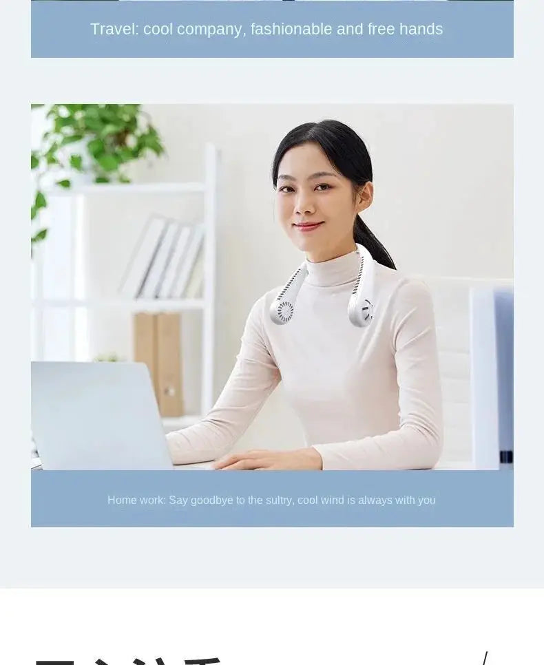 Hands Free Neck Fan by Simples Market, bladeless white wearable cooling fan with USB rechargeable, 3 speeds