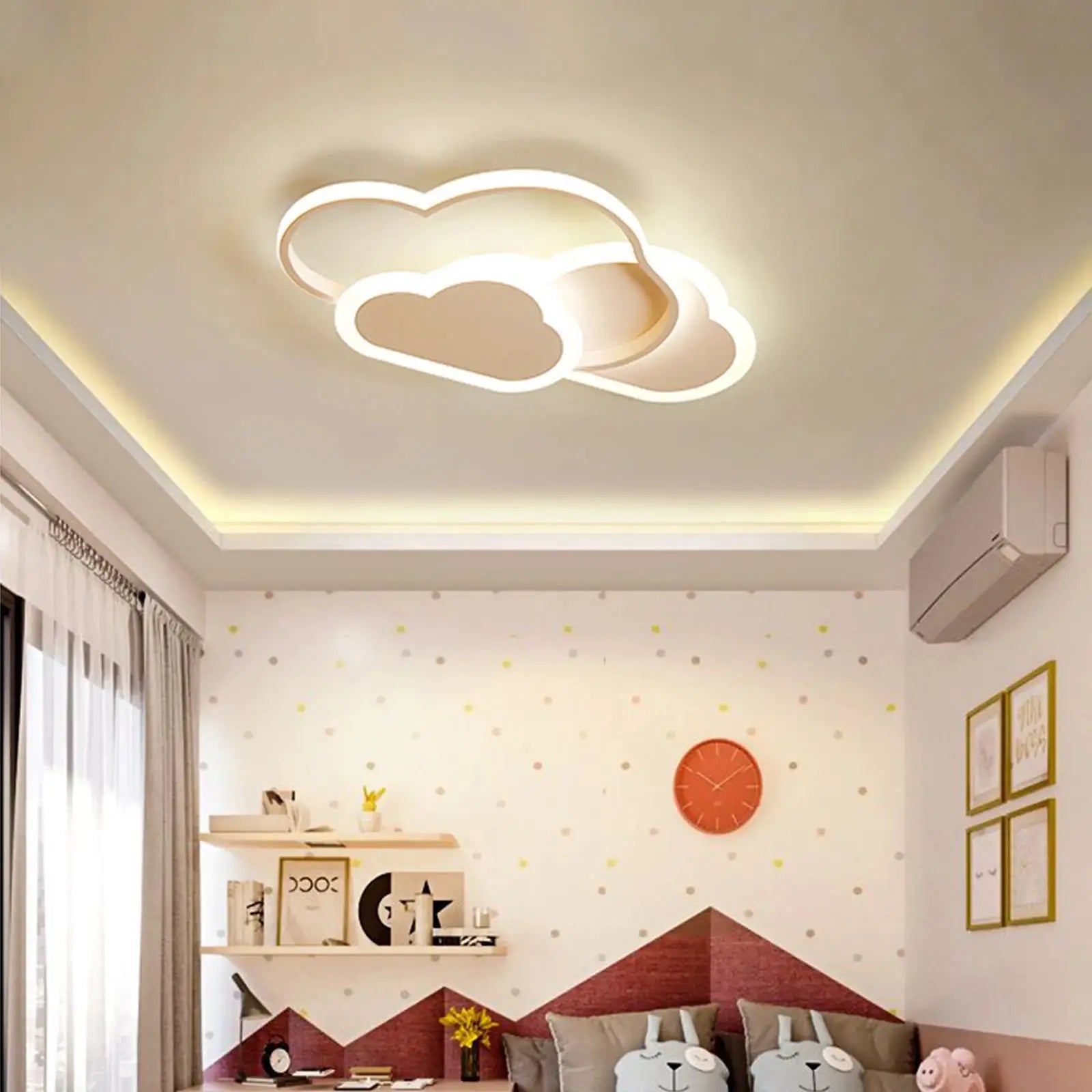 Cloud LED ceiling lamp, 22-inch white cloud ring design, modern kids’ room lighting
