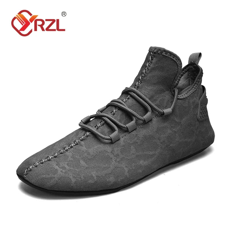 YRZL men's mesh loafers driving moccasins in charcoal gray with stitched toe and pull tab