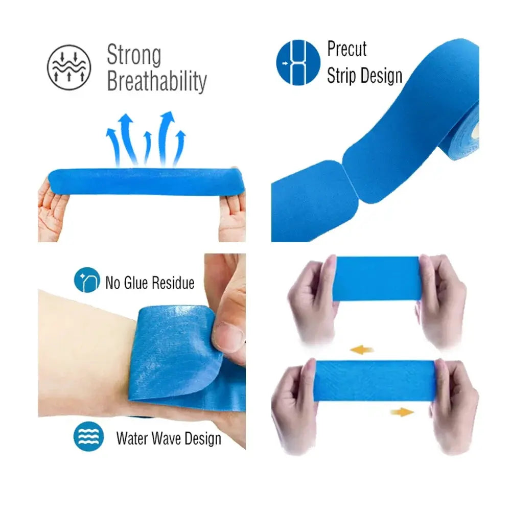 Kinesiology Tape Pro Athletic Sports Simples Market blue waterproof precut strips, 20 count for muscle and joint support