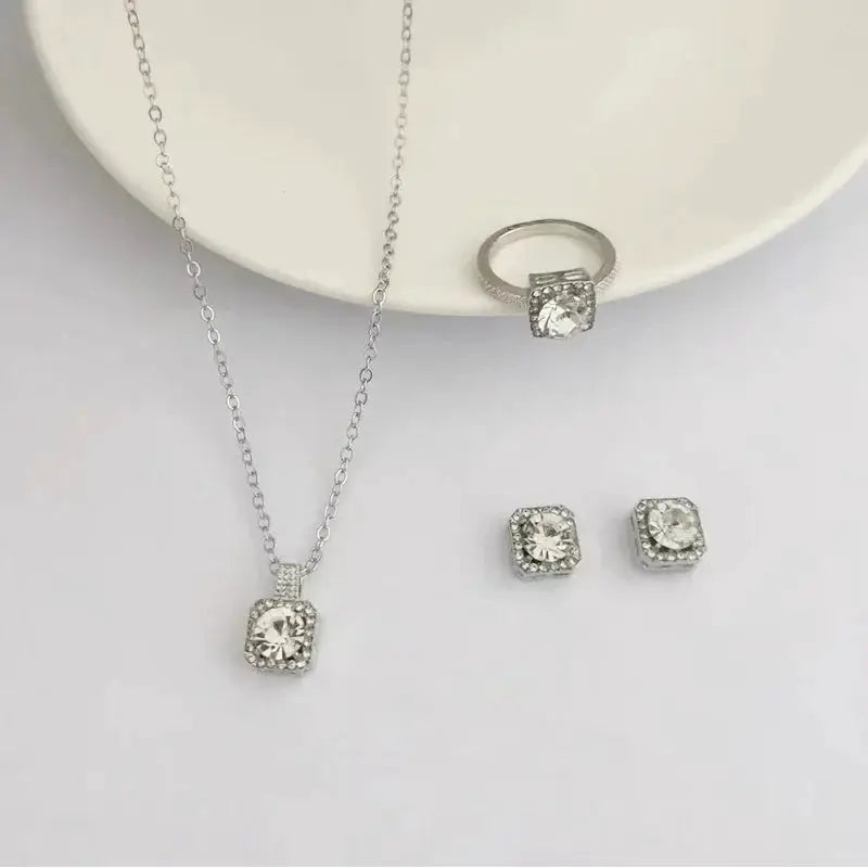 1 Set Premium Cube Jewelry Ensemble Necklace Earrings Ring Set for Women Fashion Jewelry Gift Valentines Day Christmas