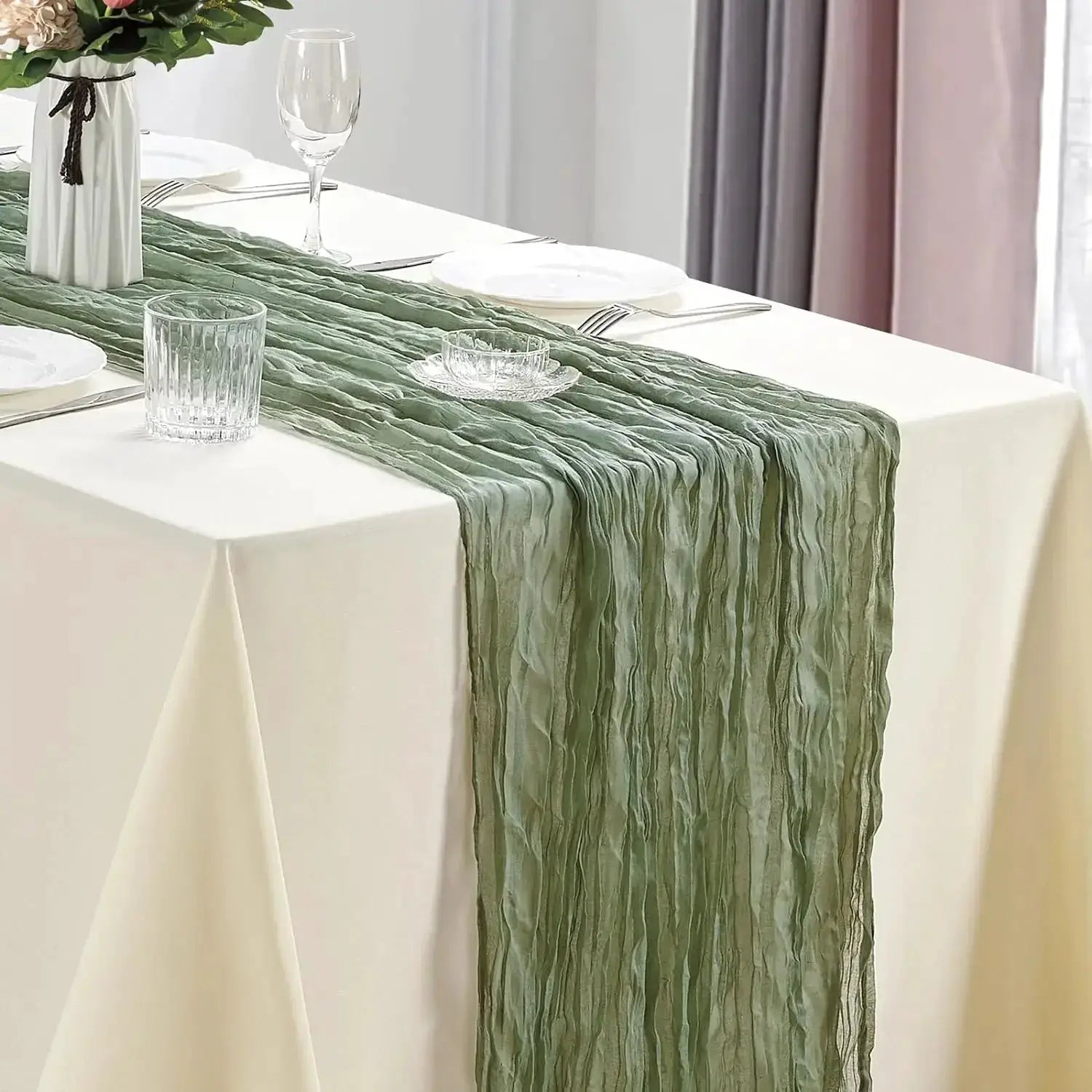 Set Of 10 Dusty Blue Cheesecloth Table Runners 40x270 Cm Boho Gauze Rustic Sheer For Wedding Bridal Shower Banquet