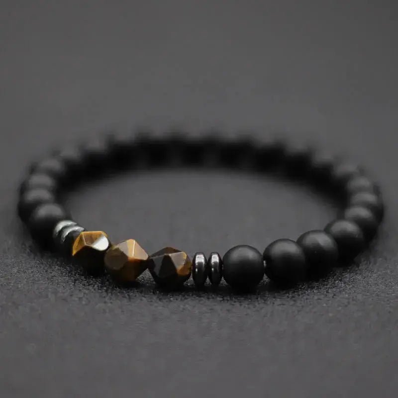 Men's Beaded Stone Bracelet Natural Black Onyx Tiger Eye Sodalite Irregular Beads Unisex Jewelry - Simples Market