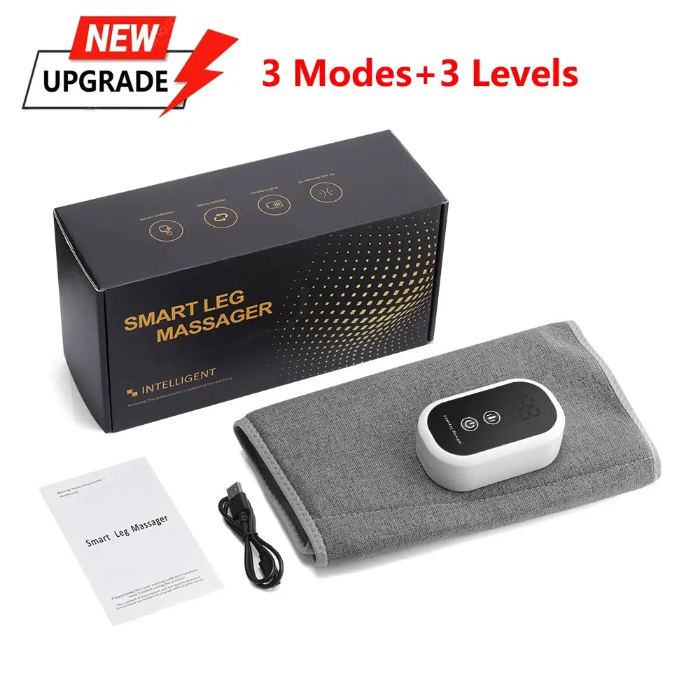 Simples Market Smart Leg Massager for calves with 360° air pressure; wireless, 3 modes, gray fabric wrap