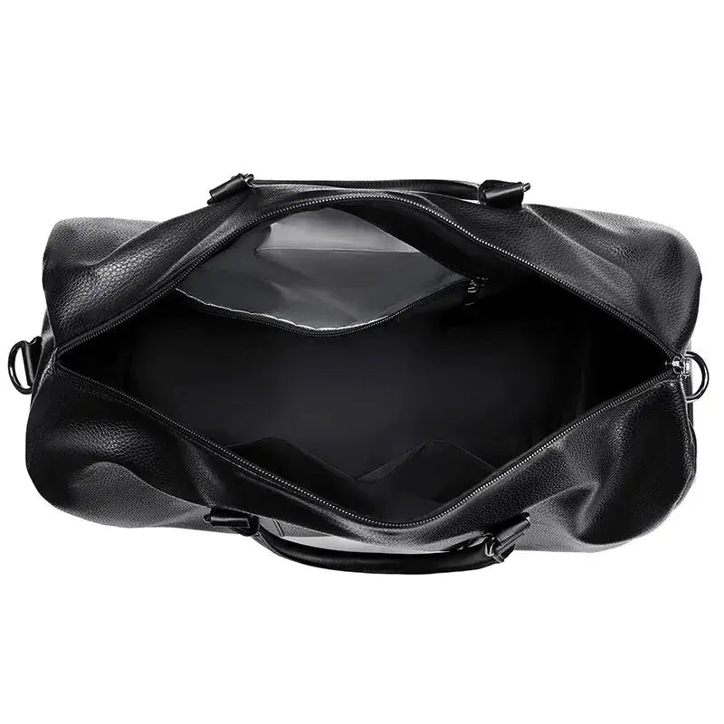 Retro short-trip PU leather duffel bag by Simples Market, black, large capacity