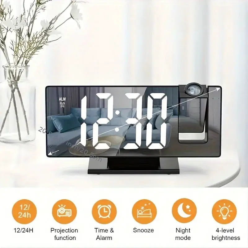 Projection alarm clock with large LED time display and 180° ceiling projection, black