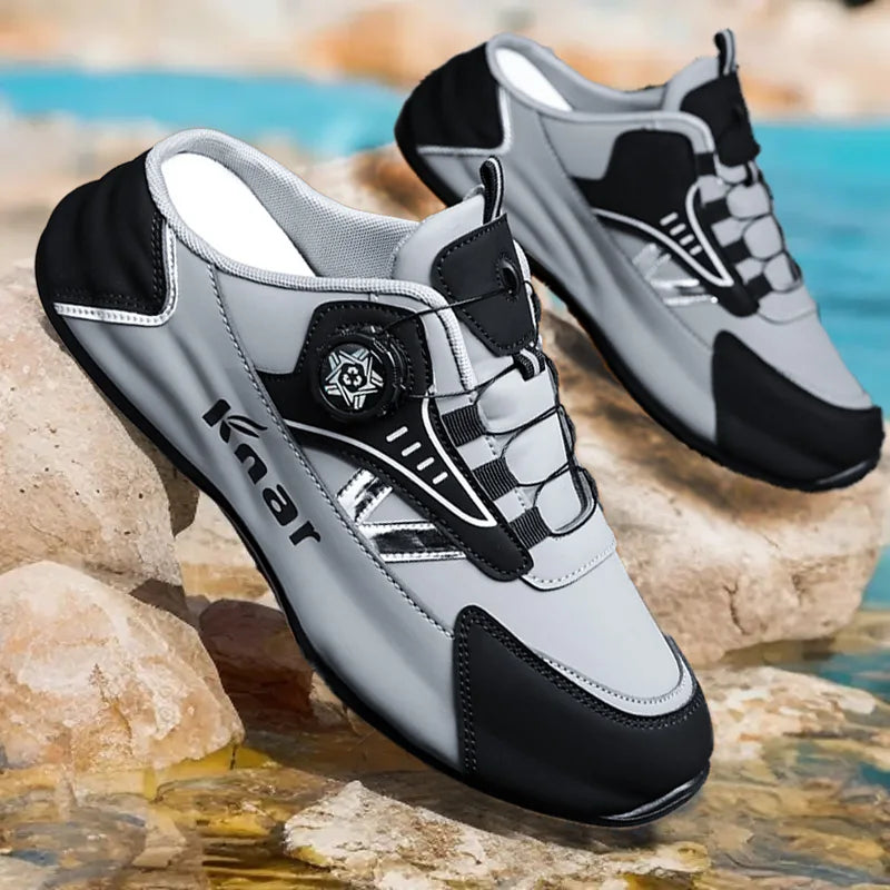 Men's lightweight running shoes, gray and black pair with breathable upper and non-slip wear-resistant sole