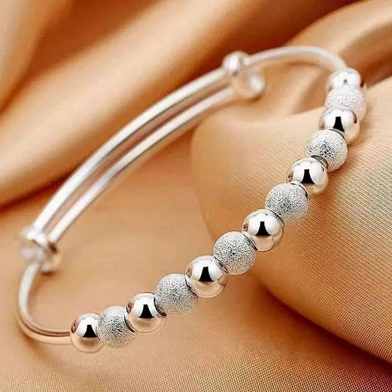 Korean Silver Color Charm Lucky Beads Bangles For Women Fashion Party Wedding Engagement Jewelry Trendy Bracelets
