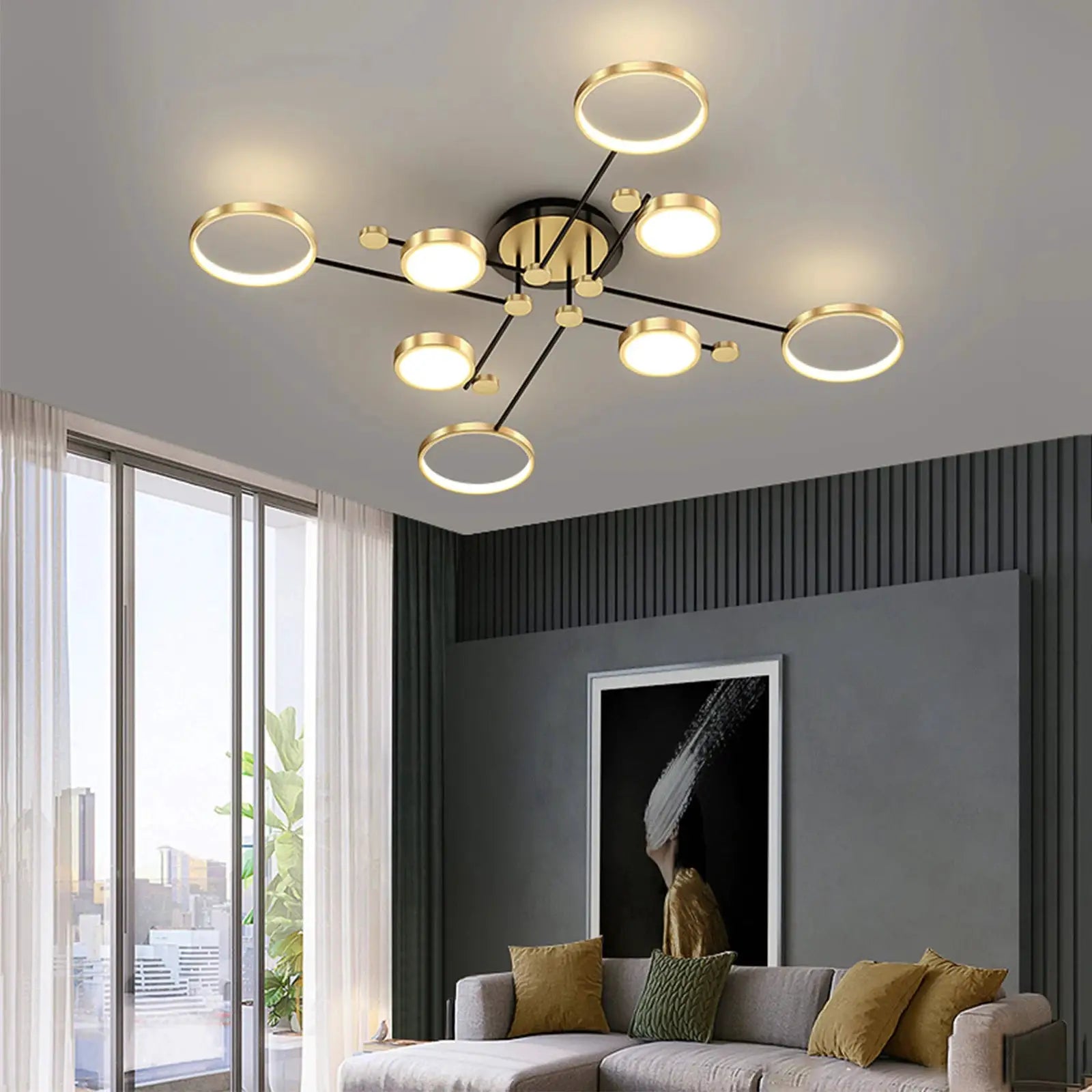 Nordic Pendant Light Gold Black Dimmable LED Ceiling Chandelier