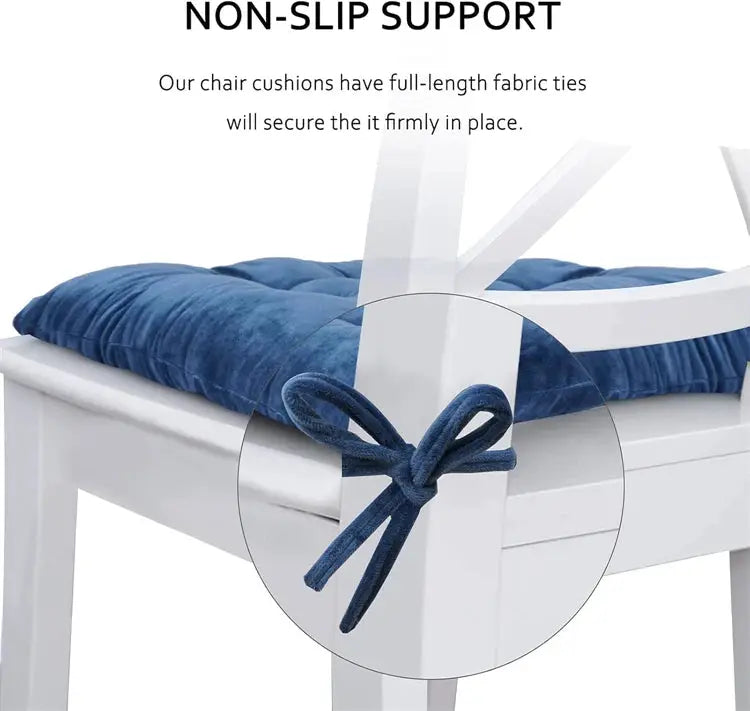 LMETJMA blue chair pads with fabric ties for dining chairs, thick non-slip cushions