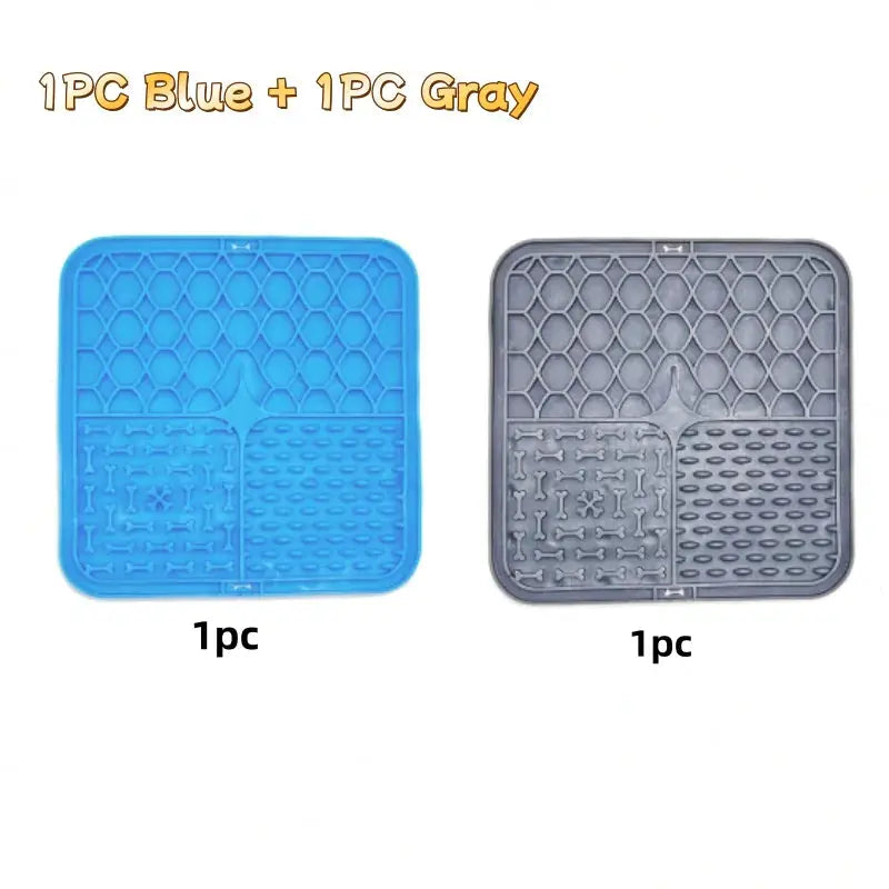 Pet silicone licking mat for dogs; blue and gray, set of 2 by Simples Market.
