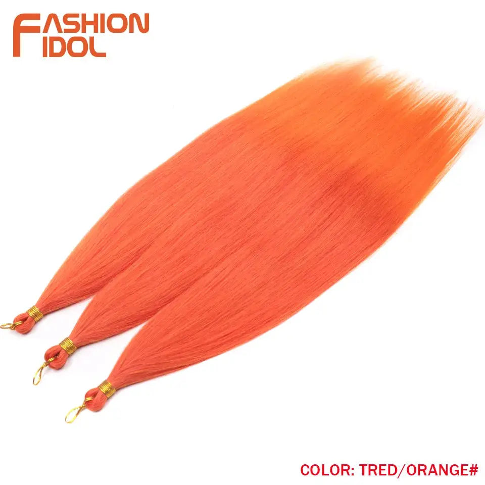 Ariel straight pony hair bundles for crochet braids, 28in, 3pcs, orange-red ombre synthetic hair extensions; Fashion Idol logo