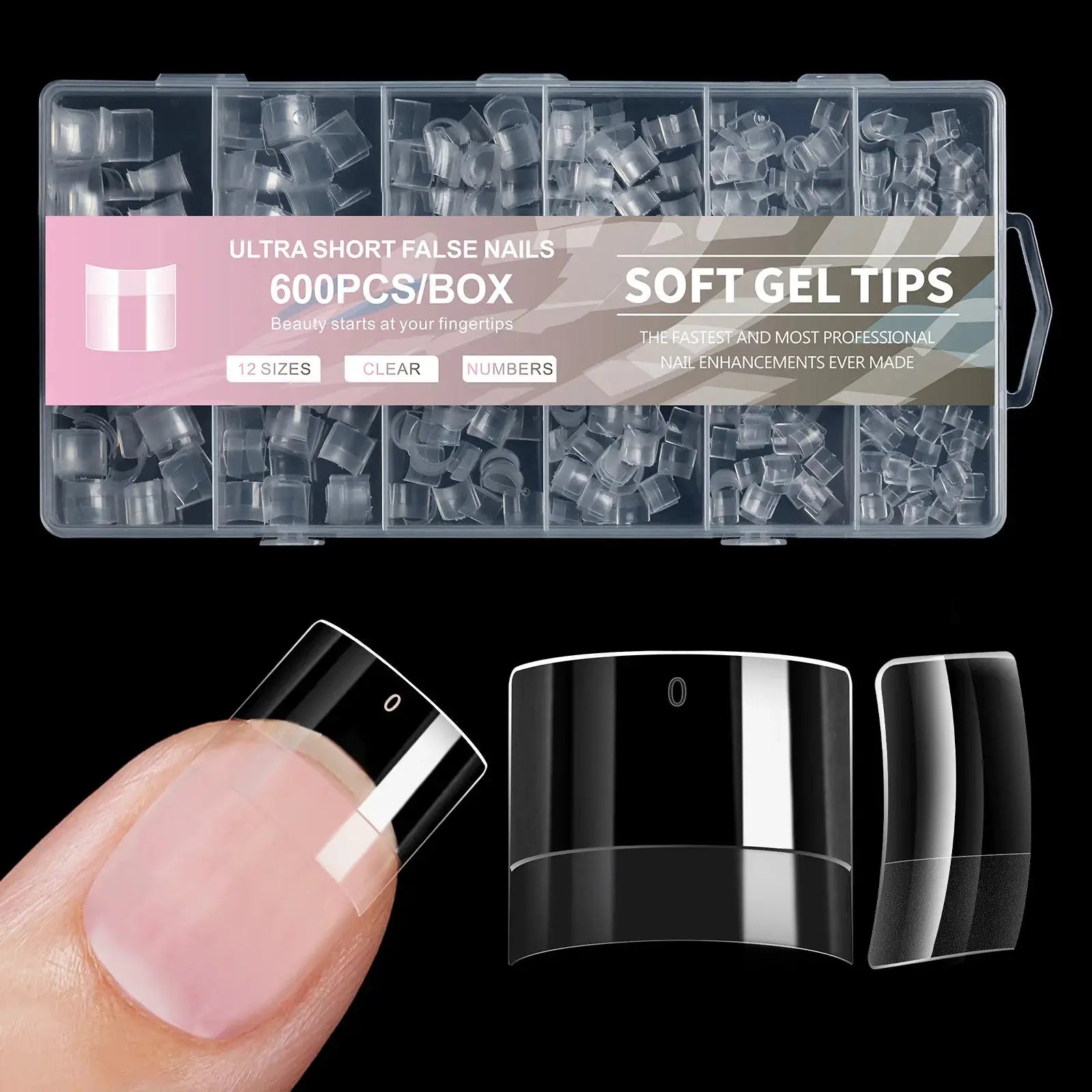 GlamNail 600Pcs Ultra Short French Press On Acrylic Nails Almond Square Traceless Finish Salon Quality At Home
