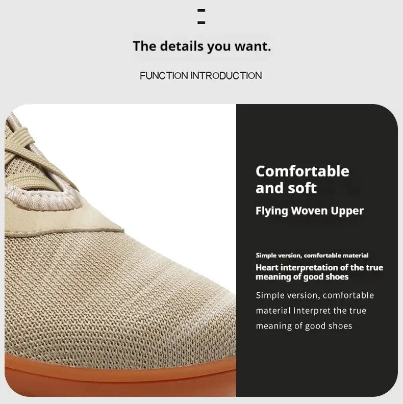 Beige minimalist barefoot trail running shoe with orange sole and woven upper