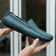 Simples Market men's genuine leather loafers, blue-teal slip-on moccasins for casual or formal wear