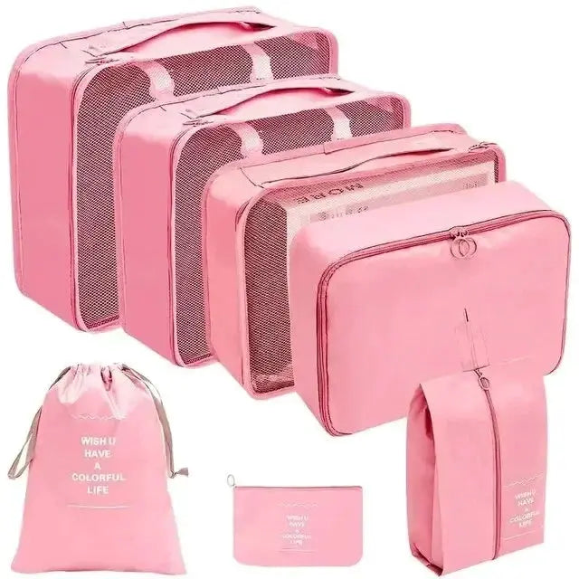 7 To 10 Piece Travel Organizer Set Packing Cubes And Oxford Storage Bags For Luggage Clothes Shoes Wardrobe