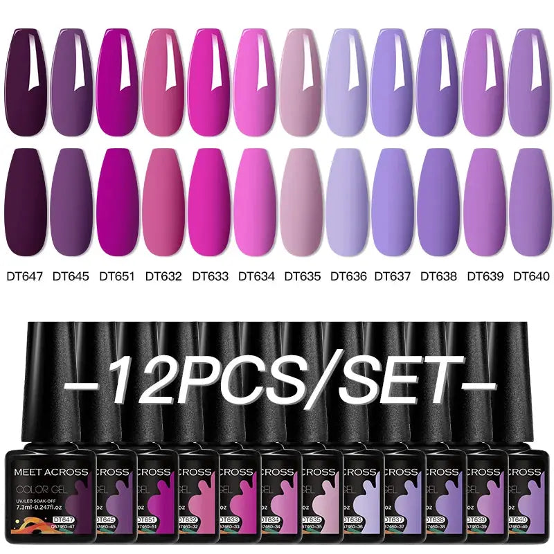 Gel nail polish set, 12-piece, pink and purple shades, by Simples Market