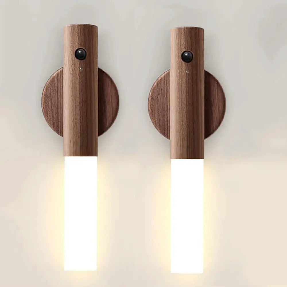 LumaWood Rechargeable Magnetic Wall Sconce Wireless Night Light With Motion And Daylight Sensors