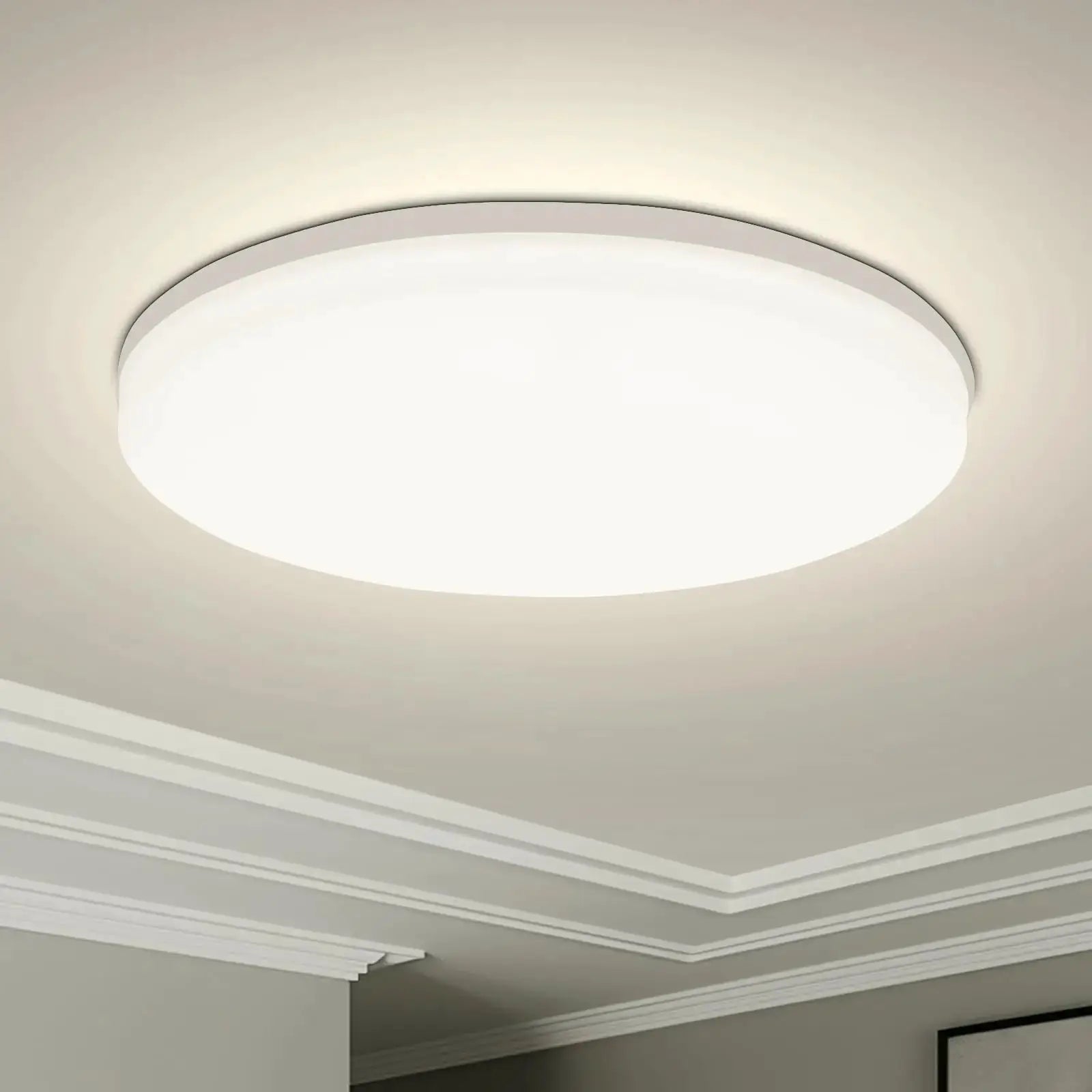 IRALAN round LED ceiling light with ultra-thin design and white diffuser for bedroom and living room.