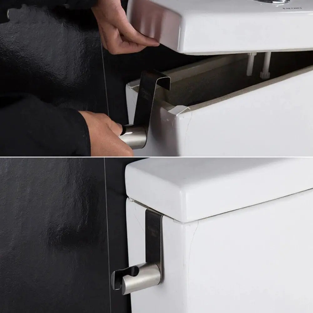 Stainless steel bidet sprayer holder bracket for hand shower, wall-mounted on toilet.